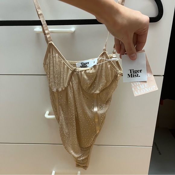 Tiger Mist Tops - TIGER MIST NUDE SPARKLY BODYSUIT